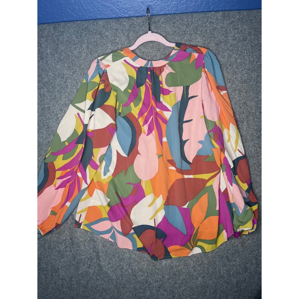 Easel Long Sleeve Pleated Abstract Colorful Sophia Twill Button Blouse Small NWT - Picture 5 of 7